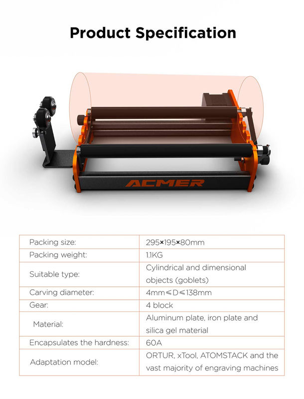 Acmer M2 Laser Engraver Rotary Roller Y Axis Rotary 360 Grade Roller Laser Graveur