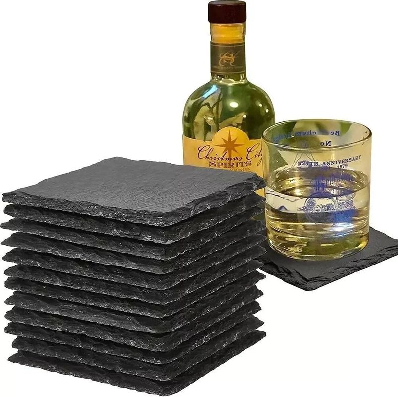 Slate Stone Drink Coasters Zwart Natuurlijke Rand Slate Stone Plate Voor Bar En Huis