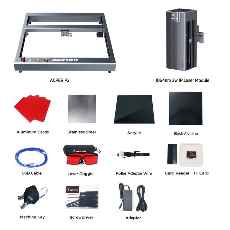 ACMER P2 IR 2w glasvezellasergraver voor metaalgravering FCC/CE/RoHS/FDA gecertificeerd