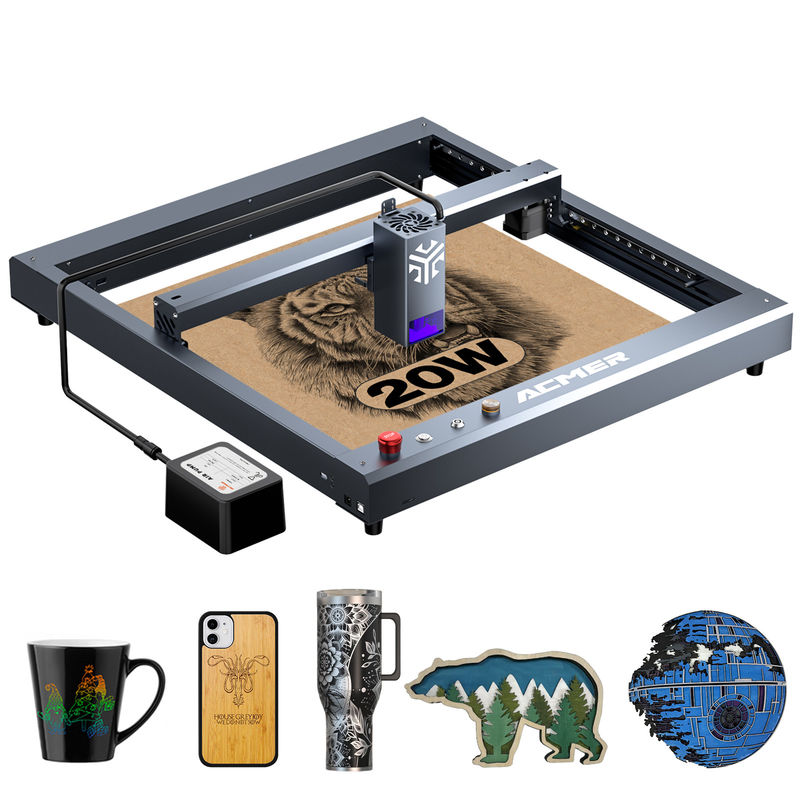 ACMER P2-20W Laser Engraver Machine voor Tumblers, 130W Laser Cutting Machine met noodstop knop bescherming