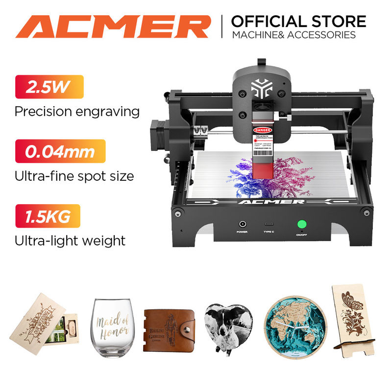 ACMER S1 Mini Portable Laser Engraver Machine 0.04*0.04mm Spot Size Voor roestvrij staal hout