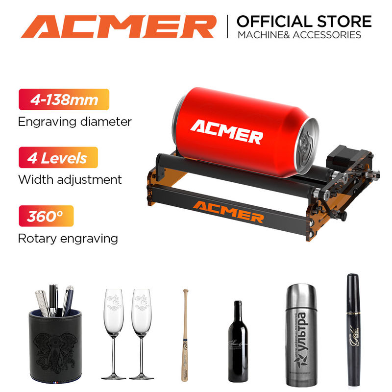 ACMER M2 Laser Rotary Roller Ondersteunt Gravure Cylindrische voorwerpen Glasflessen Stemmed Glassen